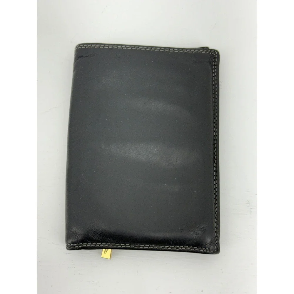 Katana Mens Black Leather Trifold Wallet Vertical Zip Pocket ID Windows